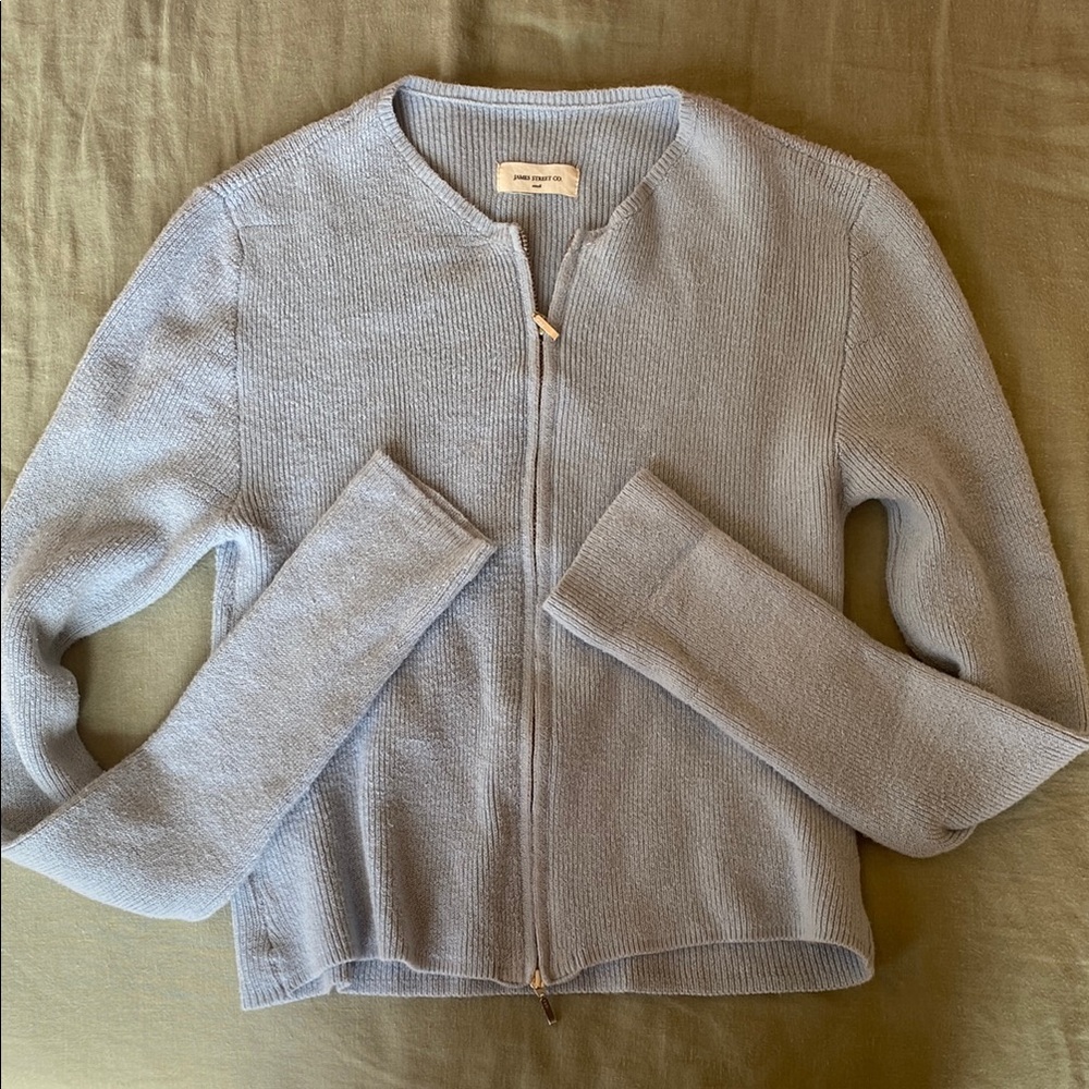 James Street Co Val Light Blue Zip-Up Cardigan
